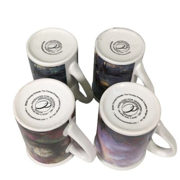 Thomas Kinkade Coffee Cups Mugs 4" Christmas Winter Horse Sleigh Lot Set of 4 - Picture 3 of 10